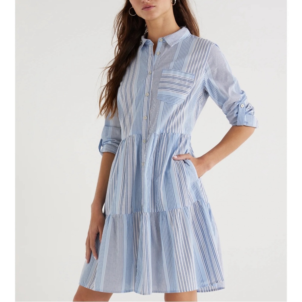 Striped Mini Shirt Dress with Long Sleeves